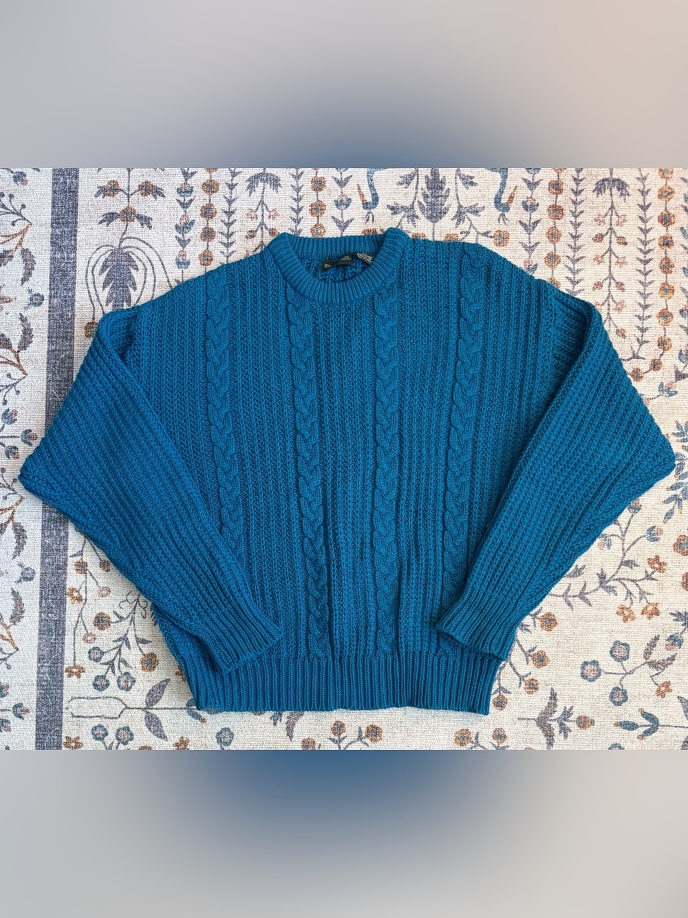 Vintage Boundary Waters Blue Cable Knit Fisherman Sweater Size Large